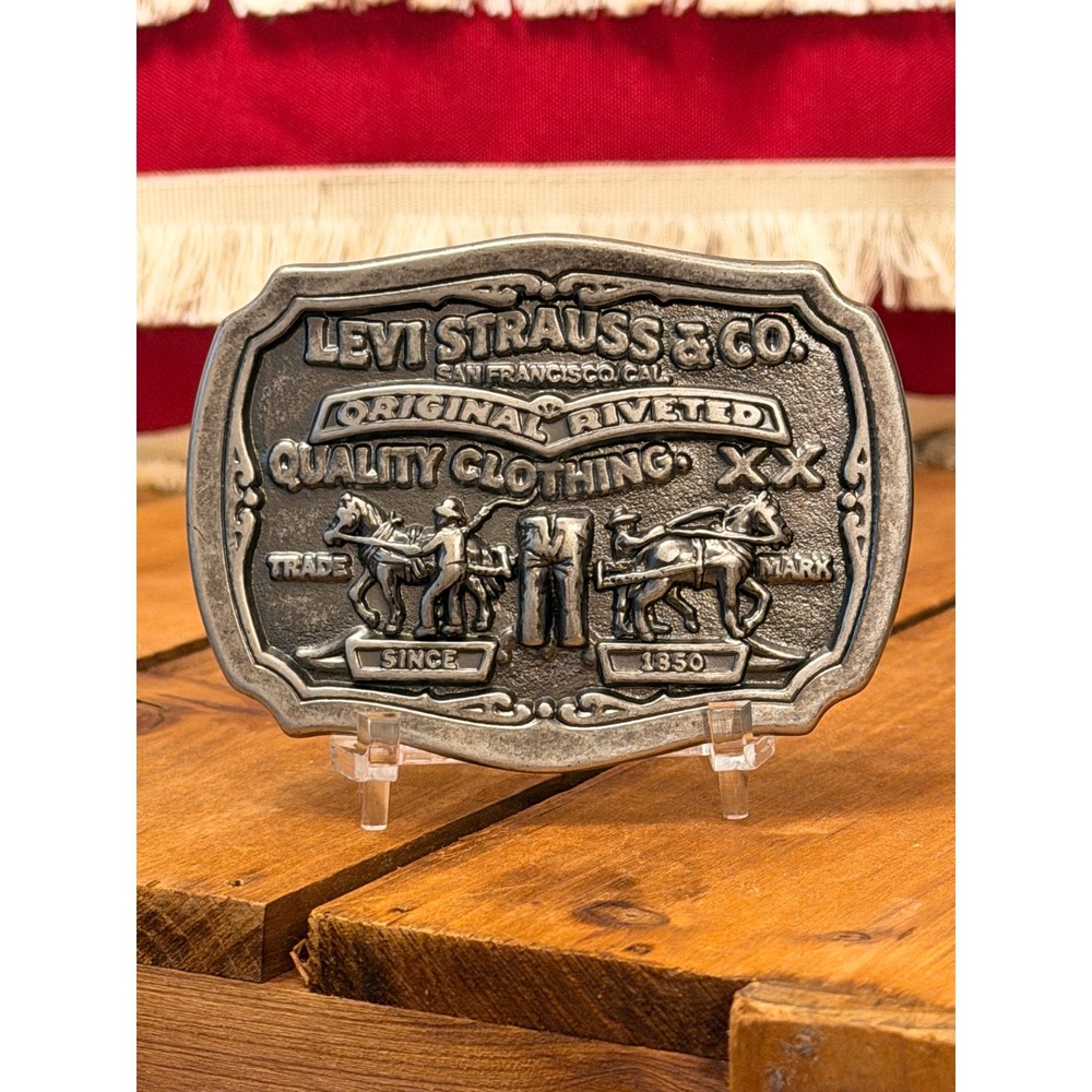 Levis Strauss & Co Two Horse Brand Limited Edition Belt Buckle Silver Tone